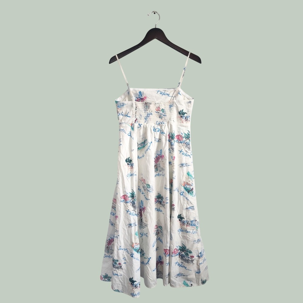 New Gap Dress Medium Fit & Flare Midi Vacationland White Spaghetti Strap Cotton - Picture 5 of 12